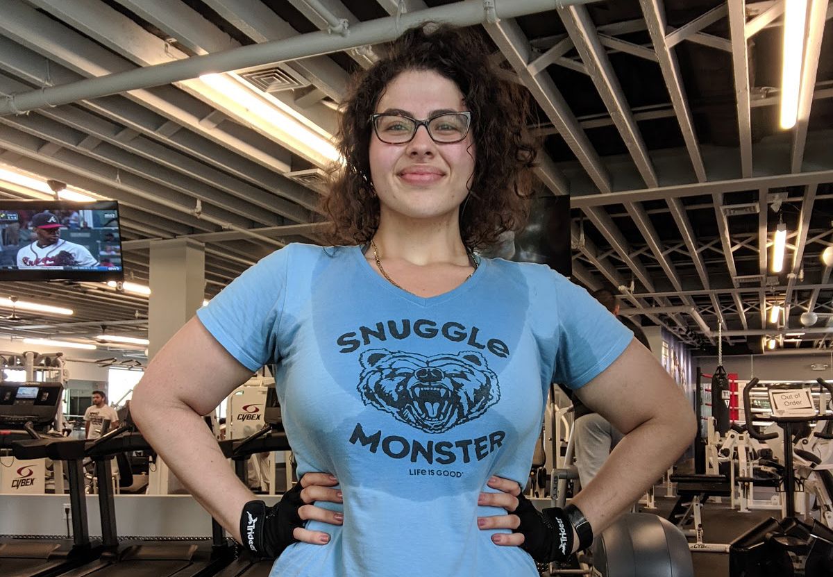 Colette sweaty after a workout