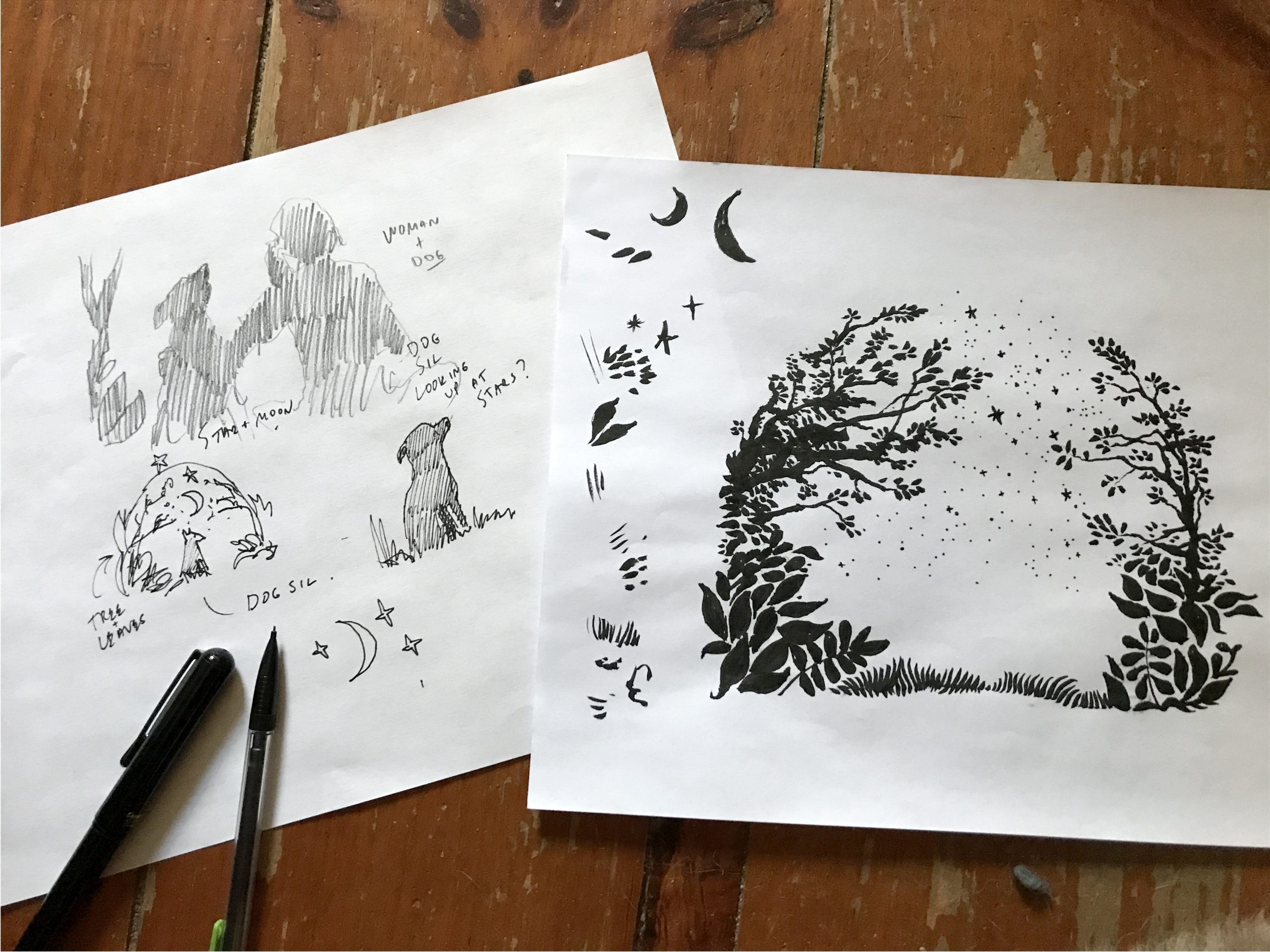 Dog Sketch w caption Dog and Woman Sketch